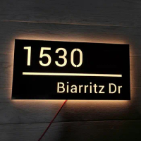 Modern LED Stainless Steel House Numbers Plaque Address Number Plate Custom LED House Number Metal Backlit Address Plaque