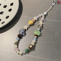 Korean Freshen Cute Coconut Palm Beaded Phone Chain Charm For iPhone Women Strap Bracelet Anti-lost Lanyard Jewelry Hanging Cord