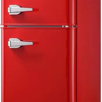 Mini Compact Fridge Retro Refrigerator, Double-Door Fridge with Freezer Adjustable Thermostat Removable Glass Shelve red