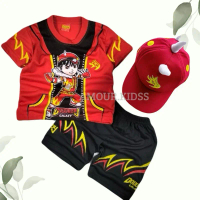 Setelan Baju Anak Laki-Laki Usia 1-10 Tahun Motif Boboiboy Galaxi Api Bahan Katun Lengan Pendek Bisa