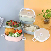 1 Set Durable Insulated Lunch Box with Handle Thermal Stainless Steel Outdoor Camping Bento Container Box
