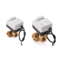 2 Pcs Ac220v 3-Way Electric Motorized Ball Valve Three-Wire Two Control For Air Conditioning Electric Actuator Ball Valve, Dn20