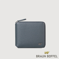 【BRAUN BUFFEL 德國小金牛】台灣總代理 瓦拉頓-TW 8卡拉鍊皮夾-深藍色(父親節禮物/BF537-328-MAR)