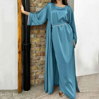 Latest Diamond Beading Kimono Muslim Robe Abaya Syari Female Full Length Tassel Muslim Abaya Worship Service Abayas Sets
