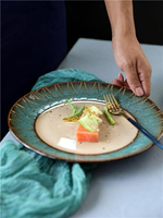 西餐盤 歐式孔雀紋藍綠色大盤創意餐盤圓形牛排盤陶瓷平盤菜盤西餐餐具
