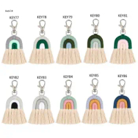 X7YA Trendy Tassel Macrame Weaving Rainbow Keychain Keyrings for Girls Birthdays Gift