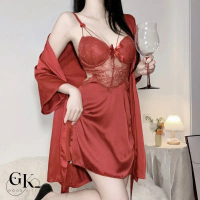 New GOODKITTY L08 Lingerie One Set Satin Baju Tidur Wanita Cup Bra Sexy