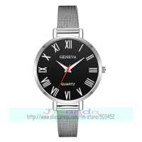 100pcs/lot fashion roman number geneva mesh watch elegance quartz casual wrist watch wholesale lady women clock for girl