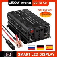 Pure Sine Wave DC 12V 50Hz To AC 220V 3000W/2600W/2200W/1500W LED Display Voltage Converter Power Inverter EU/Universal Socket