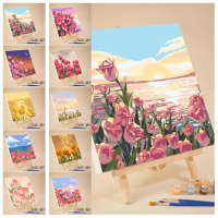 Tulip Landscape Class Diy Digital Oil Painting Hand Coloring Decoration Home Oil Painting Q9E0