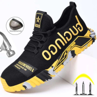 Work Sneakers Men Women Work Shoes With Steel Toe Indestructible Safety Shoes Men Puncture-Proof Work Safety Boots Lightweight