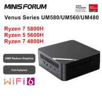 MINISFORUM UM580 Mini PC Gamer AMD Ryzen 7 5800H 4800H 5 5600H Windows 11 2xDDR4 3200MHz Pocket PC NUC Computer 3x4K HTPC WiFi6