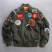 Customize Plus Size 8XL Air force Genuine Leather Jacket Top Quality Army Green Pilot Flight Jacket