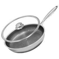 Nonstick Frying Pan, No-Coating Stainless Steel Cooking Pots for Kitchen, 28CM 30CM Wok Pans with Lid, Skillet Saucepan