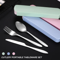 Portable Cutlery Set 4pcs Stainless Steel Silverware Set with Case for Lunch Box Reusable Travel Camping Flatware Set Personal