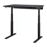 MITTZON 升降式工作桌, 電動 黑色/實木貼皮 梣木/黑色, 120x80 公分
