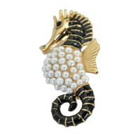 Factory price animal hippocampus brooch sea horse pearl brooch