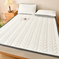 Solid Color Quilted Embossed Mattress Pad Protector Skin-Friendly Durable Fitted Sheet Bed Cover Queen King Mattress Protector