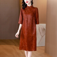 2023 New Fashion Improvement Qipao Silk Dress Women's Summer Versatile 3/4 Sleeve Loose Fit Casual Holiday Dress Vesidos