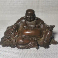 Retro Maitreya Buddha Statue Monk Laughing Buddha Sculpture Bronze Decorative Buddha Statue Ornament Home Desktop Crafts
