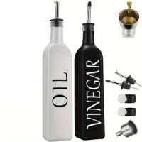 Oil and Vinegar Dispenser Set, White Olive Oil Dispenser Bottle+Black Vinegar Bottle w Stainless Pouring Spout