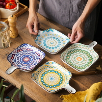 陶瓷烤盤烤箱用烘焙芝士焗飯盤帶手柄網紅創意西餐盤裝盤子早餐盤