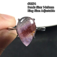Top Natural Auralite 23 Quartz Ring For Women Men Gift Cacoxenite Rutilated Crystal Silver Beads Adjustable Ring Jewelry AAAAA
