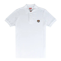 【KENZO】KENZO Happy Tiger刺繡布章LOGO純棉短袖Polo衫(白/男款)