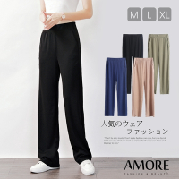 【Amore】高腰口袋顯瘦修身直筒寬褲4色(M-XL)