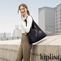 Kipling 率性玫瑰金細節黑色質感時尚流蘇肩背托特包-OLINA