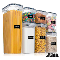 Set Bekas Makanan, 7pcs, Plastik Bebas BPA, Kotak Penyimpanan Kedap Udara, Dengan 10 Pelekat dan Pen