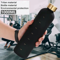 2022 New Plastic Space Cup Large-Capacity Transparent Frosted Water Cup Copper Lid Water Bottle With Time Marker 1000ML