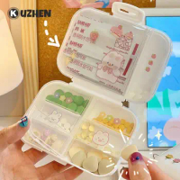 8 Grids Kawaii Pill Box Organizer 7 Day Weekly Pill Case Organizer Medicine With Sticker Protable Travel Mini Box Cute Lattice
