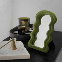 Nordic Retro Wave Mirror European Style Bedroom Bedside Dressing Table Cosmetic Mirrors Cute Downy Ornaments Home Accessories