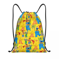 Custom Elmo Drawstring Bags Women Men Foldable Gym Sports Sackpack Cookie Monster Pattern Training Backpacks
