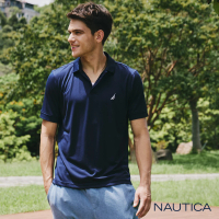【NAUTICA】男裝 吸濕排汗休閒素面短袖POLO衫(深藍)
