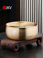 jkv純銅茶洗筆洗建水茶杯缽帶蓋水盂干泡壺承紫砂壺托圓形茶杯盆