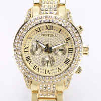2023 Gold Watch Women Luxury Brand New Geneva Ladies Quartz-Watch Gifts For Girl Full Stainless Steel Rhinestone Wrist Watches