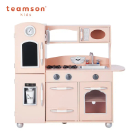 獨家3件組【TEAMSON】奧蘭多木製家家酒兒童廚房玩具(粉色)+Dyson仿真直髮器+日本Otamatone造型彈奏樂器玩具組-鯊魚媽媽(小型粉色)