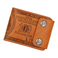 2023 Men's Short Wallet Pressure Change Magnetic Buckle Wallet Double Line Foldable PU Leather Wallet Hundred Dollar Bill Wallet