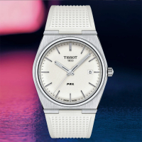 【TISSOT 天梭】官方授權 PRX系列 夜光版70年代復刻手錶-白/40mm 送行動電源 畢業禮物(T1374101701100)