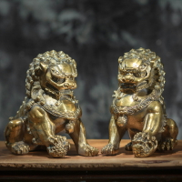 異麗全銅獅子擺件一對黃銅獅子擺件獅家居門口桌面創意裝飾擺設