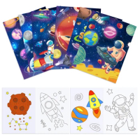12pcs Kids Children Educational Toys Cartoon Space Theme Graffiti Painting Picture Books DIY Magic Water Coloring Drawing Book