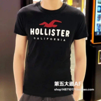 เสื้อยืดผู้ชายแบรนด์ Hollister ลายทะเลนกแก้ว คุณภาพสูง ผ้าฝ้ายพรีเมียม 100% ไซซ์ใหญ่ คอกลม แขนสั้น ส
