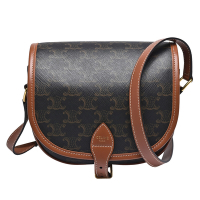 CELINE 賽琳 FOLCO系列帆布小牛皮飾邊釦式肩背包(焦糖色)