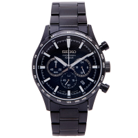 SEIKO  CS系列 藍寶石水晶鏡面三眼計時不鏽鋼錶帶手錶(SSB415P1)-黑面X黑色/43mm