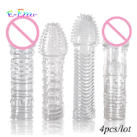 ORISSI Adult Sex Products 4pcs/ lot Crystal Cock Rings Reusable Condom Sexy Toys Penis Sleeves Penis Extension Cock Rings
