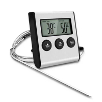 KOOJN 2pcs Digital Intelligent Food Thermometer Electronic Timer Oven Probe Meat Barbecue Thermometer with Built-in Buckle