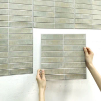 10Pcs 3D Light Green Yellow Mosaic Peel and Stick Wall Tiles Matt Linear Self-Adhesive Kitchen Backsplash Tile Sticker