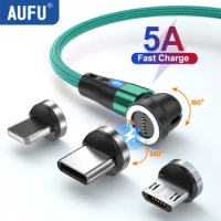 AUFU 5A Magnetic Fast Charging Cable USB Type C Cable For iPhone 15 Samsung Huawei Xiaomi Magnet Charger Wire Cord USB Cable 2M